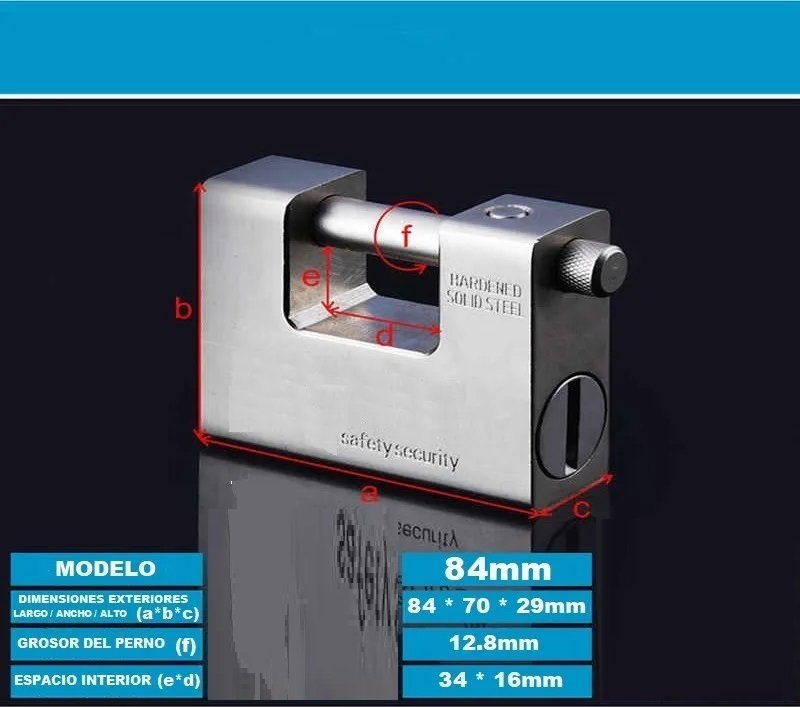 CANDADO anti cizalla blindado fY 84mm acero niquelado 4llaves tipo bancario - Imagen 9