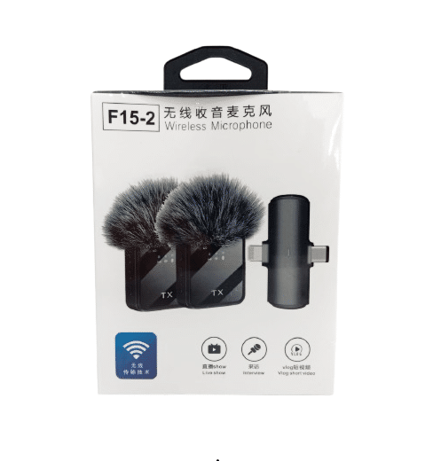 MICROFONO Inalámbrico de Solapa f15Doble Receptor Antipop peludo-2 Set X2 (2 en 1) - Imagen 3