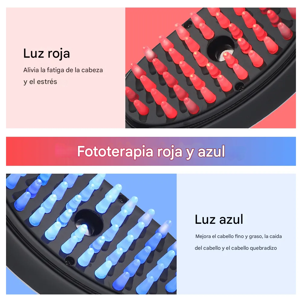 CEPILLO MASAJEADOR PELO Peine nanospray, de luz roja y azul, crecimiento Y prevencion caída - Imagen 6