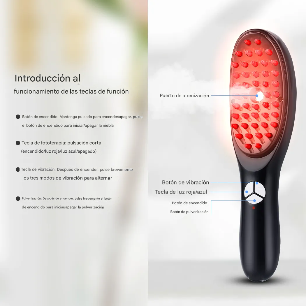 CEPILLO MASAJEADOR PELO Peine nanospray, de luz roja y azul, crecimiento Y prevencion caída - Imagen 3