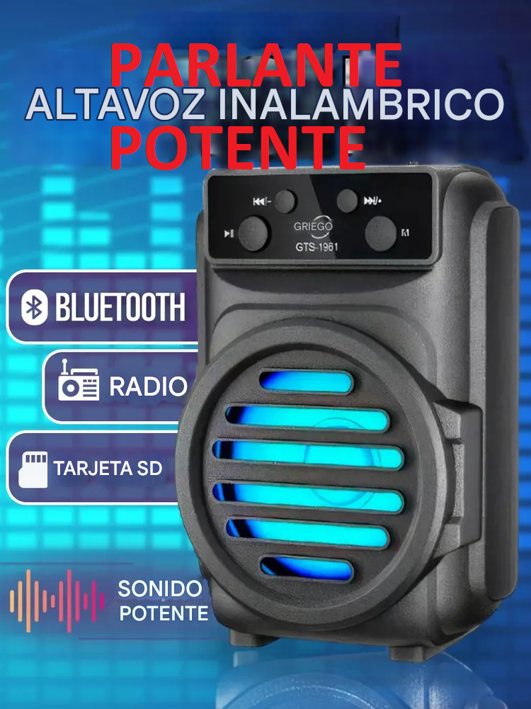 PARLANTE Portátil Inalámbrico Bluetooth Fm Tf Recargable Rg 2x45mil