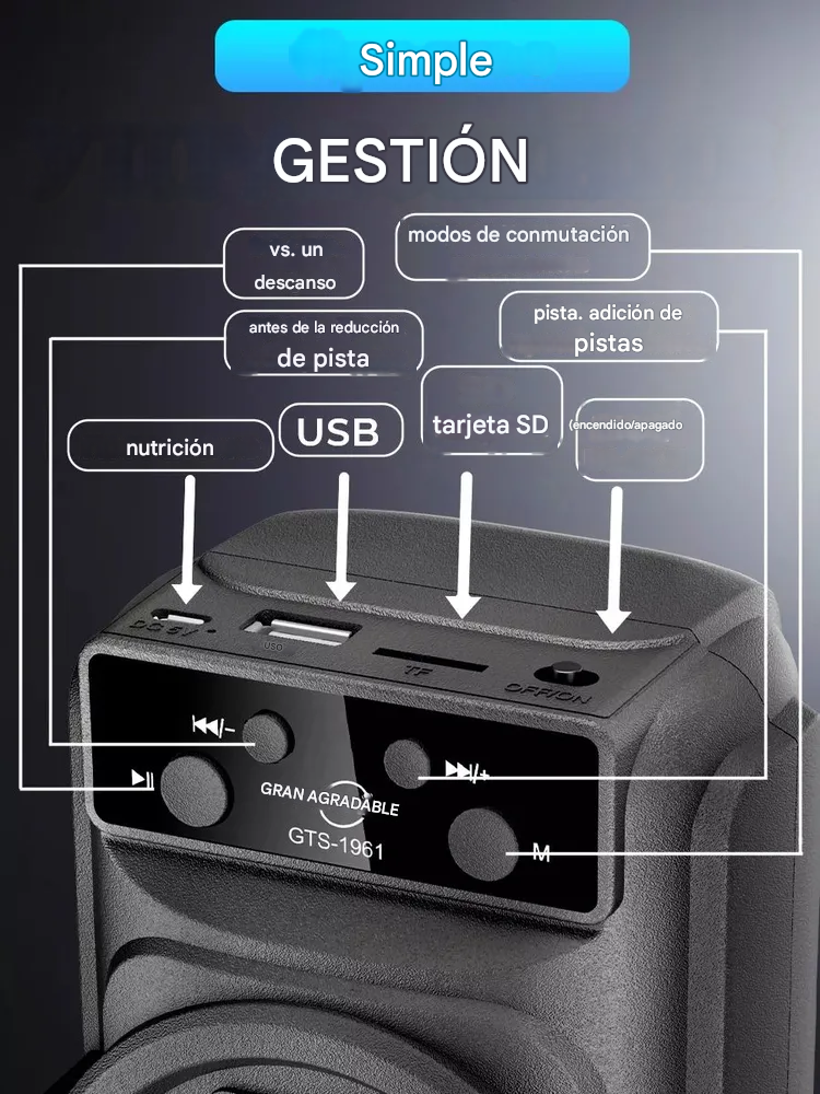 PARLANTE Portátil Inalámbrico Bluetooth Fm Tf Recargable Rg 2x45mil - Imagen 8