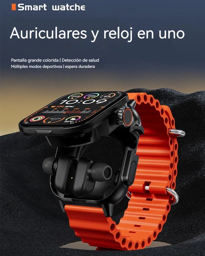 RELOJ smart watch con Auriculares gt8buds 2correas pantalla amoled