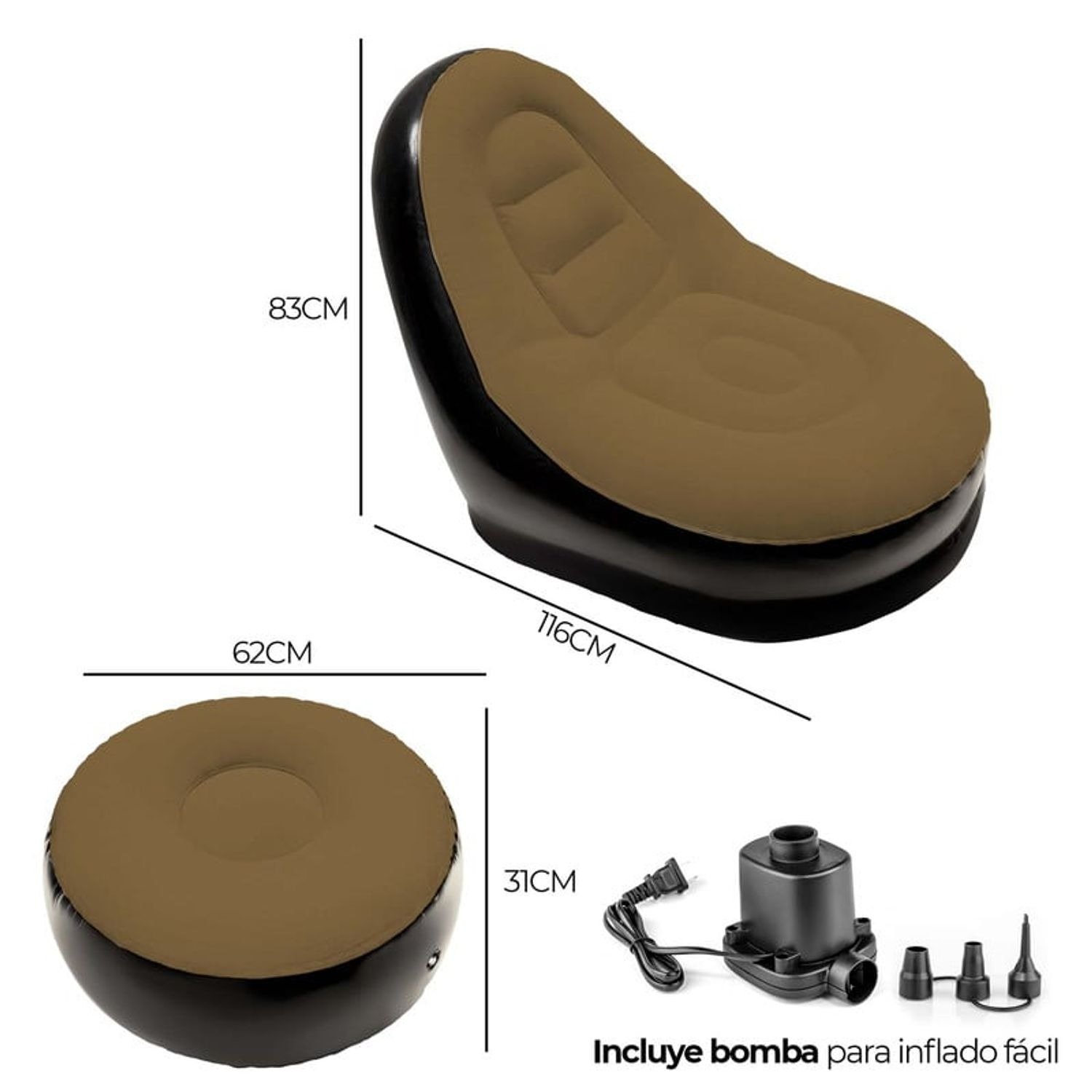 SOFA INFLABLE SENCILLO con reposapies + soplador mu-in01 - Imagen 6