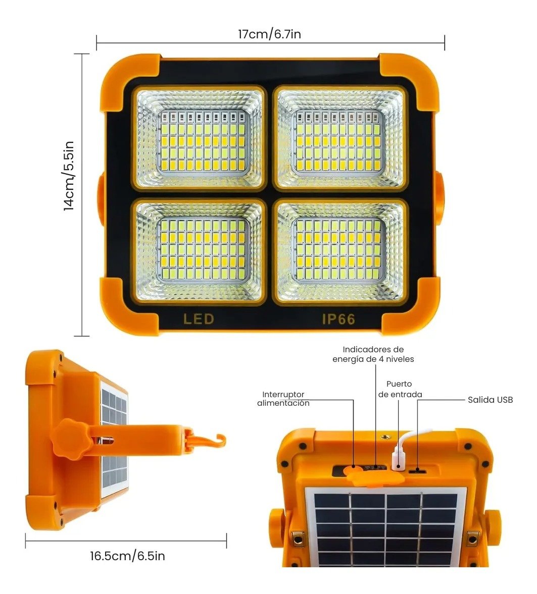 REFLECTOR Panel Solar Powerbank camping Naranja 38led 15h