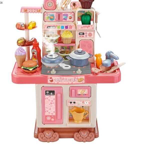 JUGUETE de plástico para cocina, juego de rol rosa, luz de pulverización simulada, juguete de cocina musical, juego de cocina eléctrico para niños