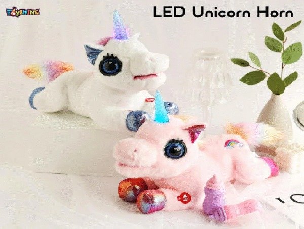JUGUETE UNICORNIO DE PELUCHE MUSICAL ILUMINADO QUE BRILLA Y CANTA