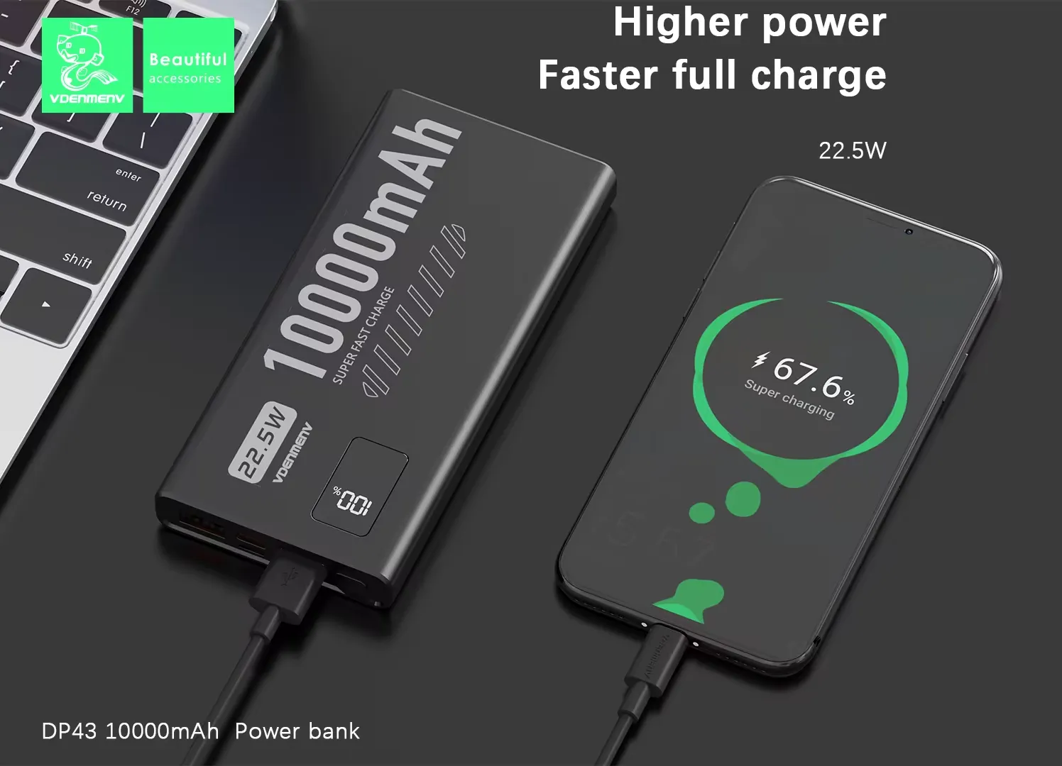 POWERBANK DP43 de 10000 mAh y 22,5 W con carga rápida, color negro - Imagen 3