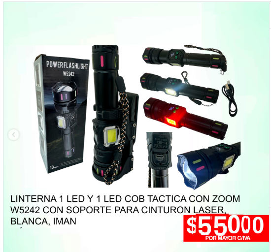LINTERNA DE VIGILANTE Zoom Táctica Con Base E Imán Recargable Modelo W5242 - Imagen 7