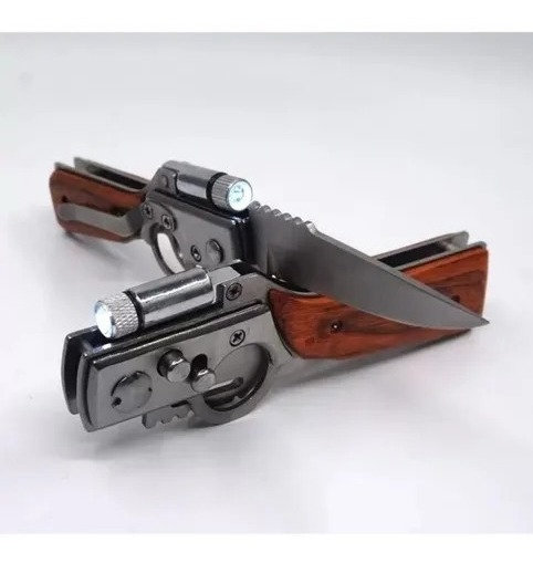 LINTERNAVAJA CAMPING TipoEscopeta Automatica con linterna Sevillana Madera