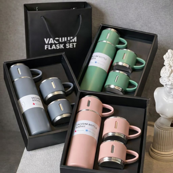 TERMO METAL TÉRMICO DE LUJO CON 3 VASOS CAPACIDAD 500 ml