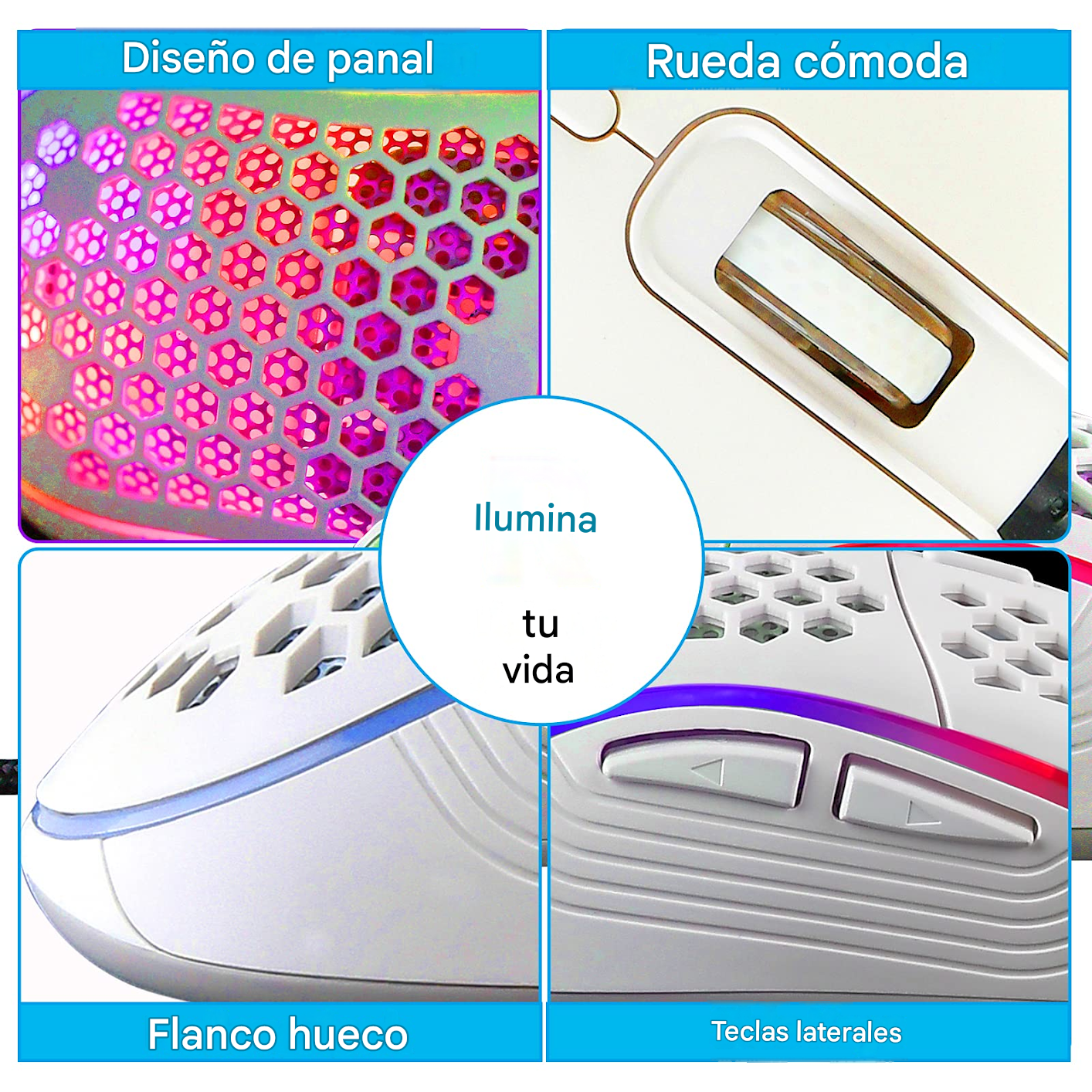 MOUSE GAMER D-110 ultraligero panal de abeja,12800 DPI, 6 botones RGB , cable sin arrastre - Imagen 13