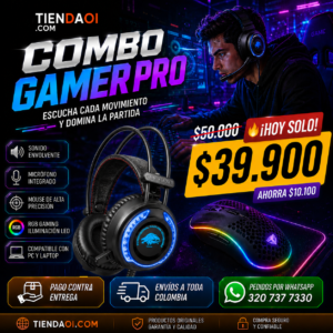 COMBO DIADEMA A5 MOUSE D-1100 GAMER PROMOCION