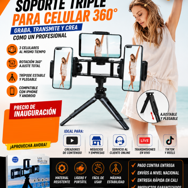 GANCHO portacelular live Multi Clip 3 En 1 Streaming profesional