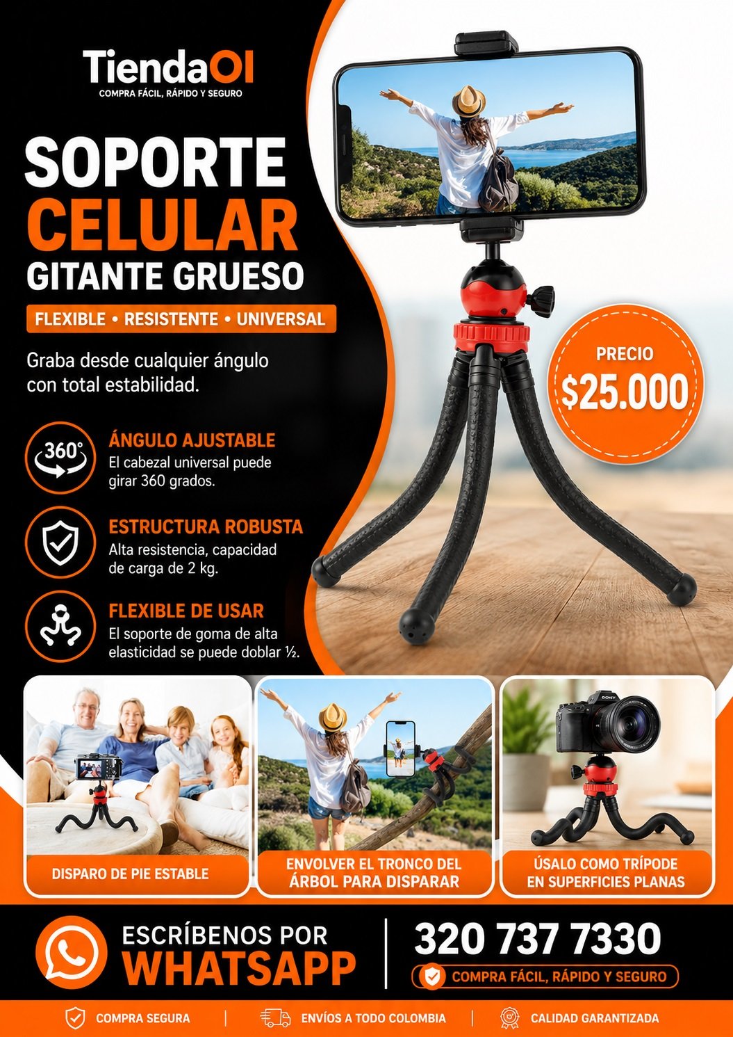 TRIPODE PARA CELULAR PULPO GRUESO FLEXIBLE