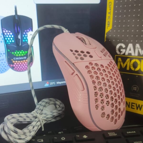 MOUSE tipo Gamer ultraligero panal de abeja,12800 DPI, 6 botones RGB , cable sin arrastre