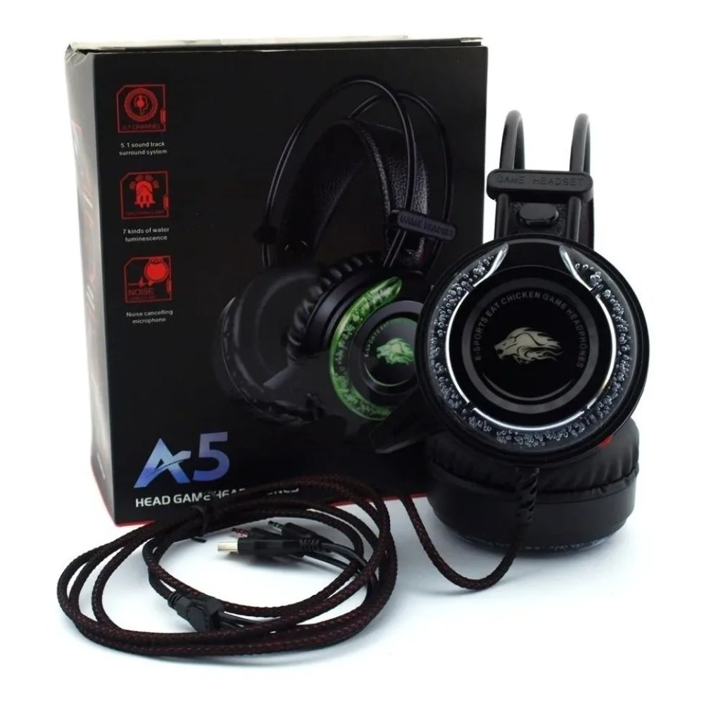DIADEMA GAMER USB CON MICROFONO A5 estéreo cable juegos de 0.138 .oreja LED con cancelación de ruido - Imagen 5