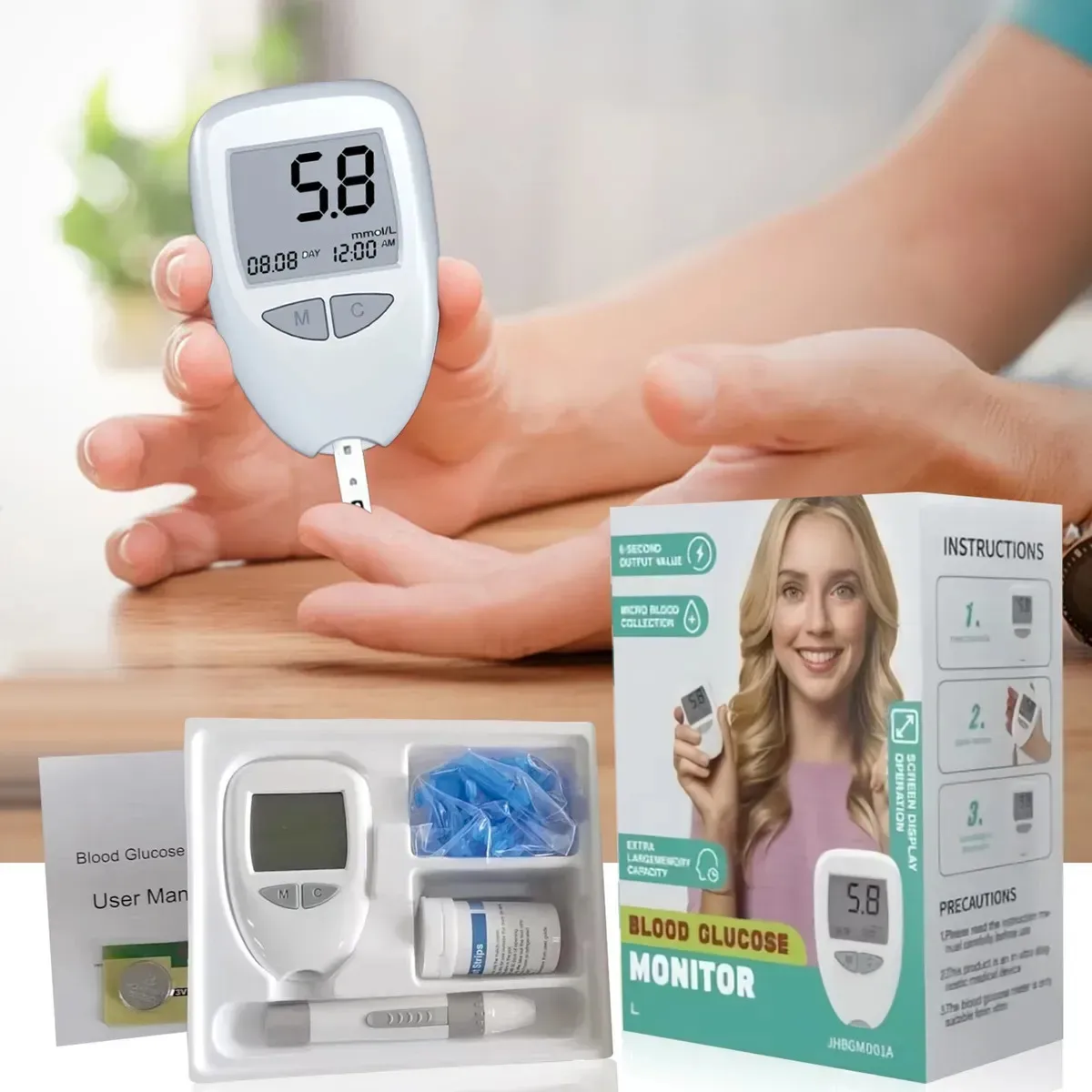 GLUCOMETRO monitoriza la glucosa en sangre el azúcar doméstico 50Tiras 50 Lancetas lapiz - Imagen 4