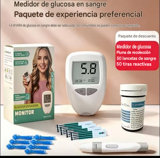 GLUCOMETRO monitoriza la glucosa en sangre el azúcar doméstico 50Tiras 50 Lancetas lapiz - Imagen 6