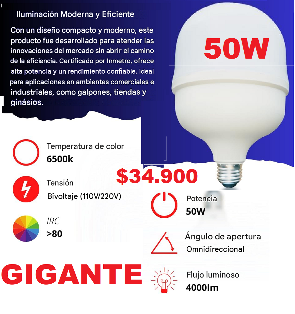 BOMBILLO AHORRADOR Gigante 50W E27 Globy - Imagen 2