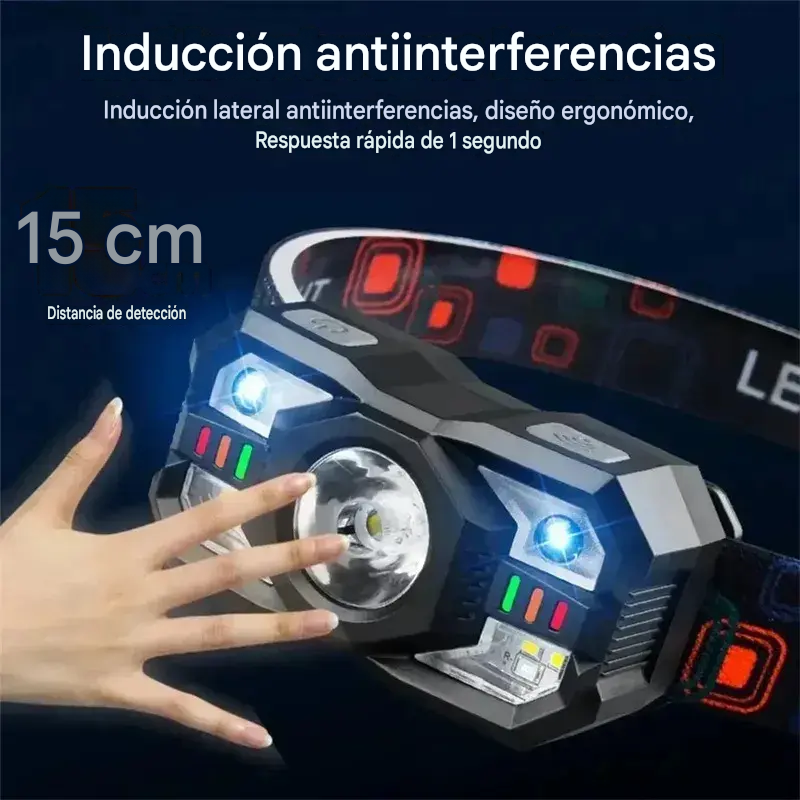 LINTERNA Minera sensor zl-009 usb LED Roja, IPX4, 2000LM, (2x40mil) - Imagen 6