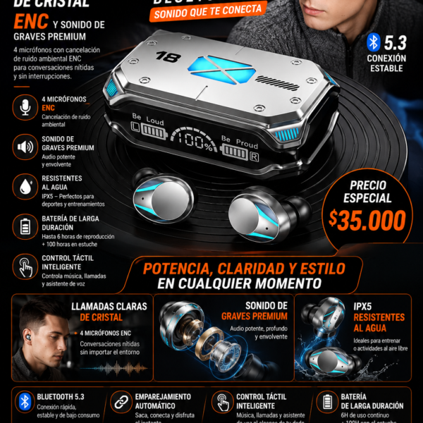 AURICULAR Bluetooth M41 De Larga Duración Y Alta Calidad