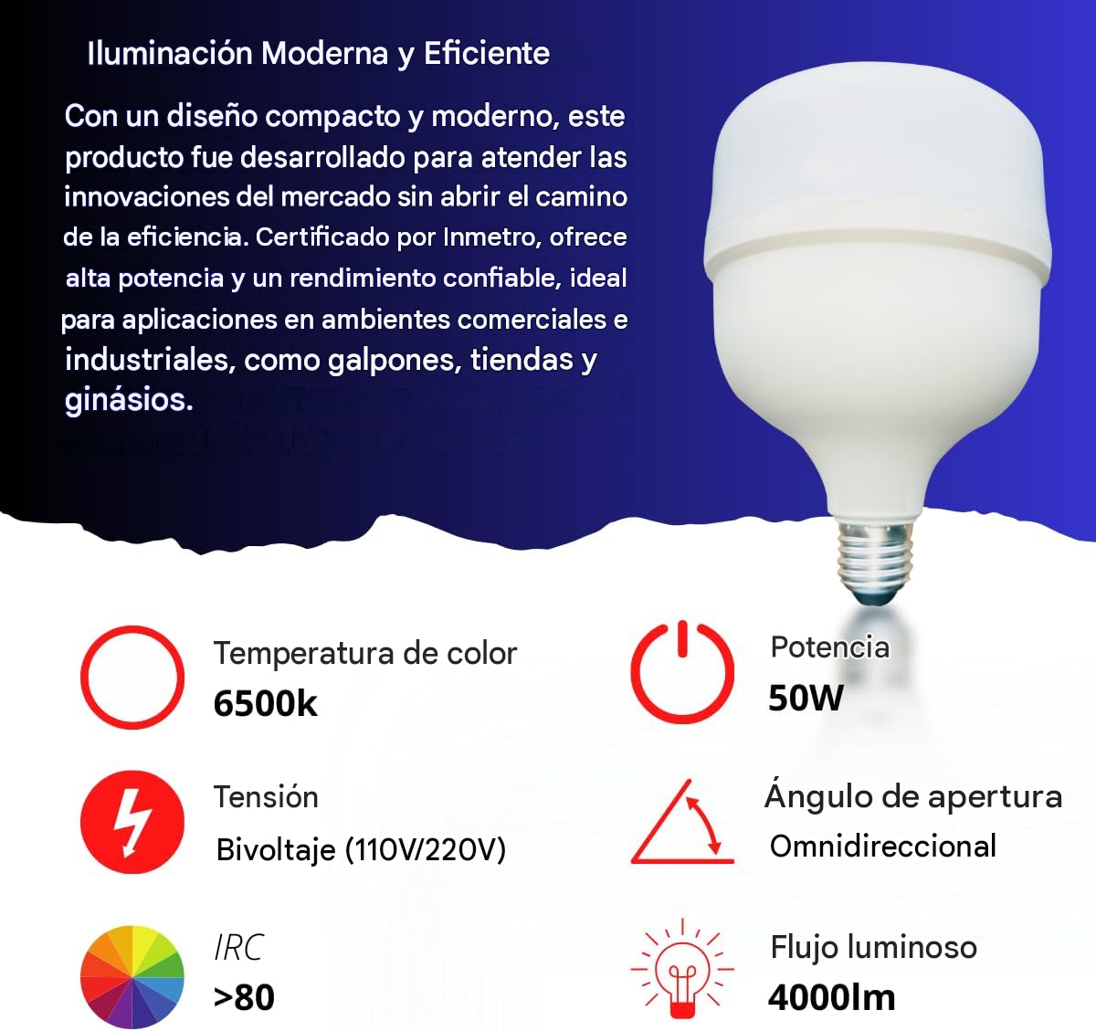 BOMBILLO AHORRADOR Gigante 50W E27 Globy - Imagen 3