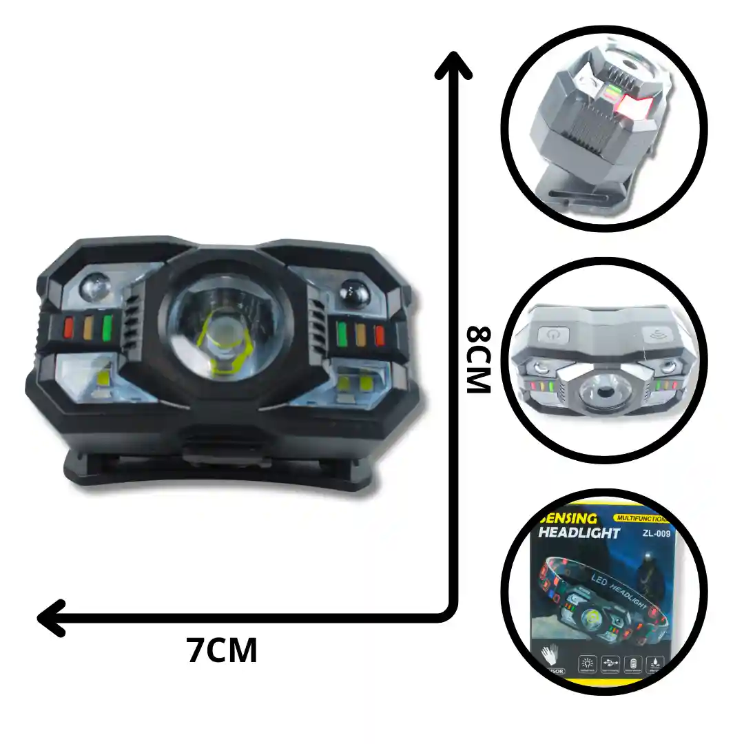 LINTERNA Minera sensor zl-009 usb LED Roja, IPX4, 2000LM, (2x40mil) - Imagen 9