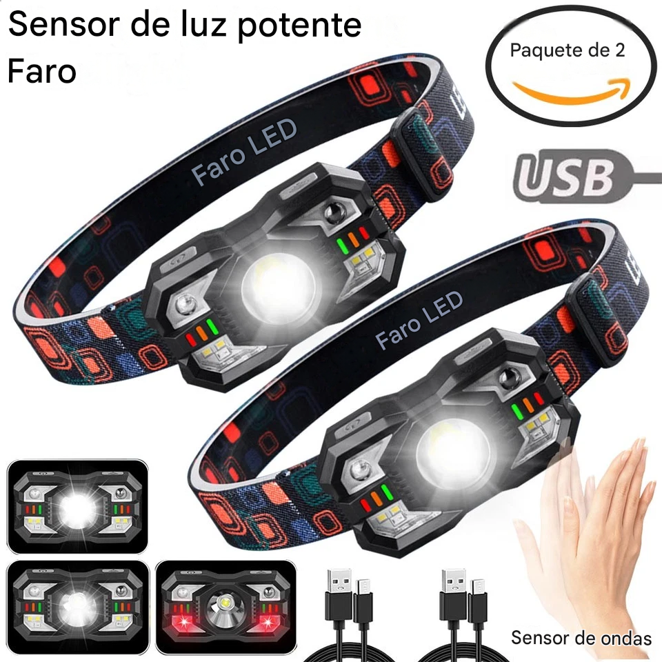 LINTERNA Minera sensor zl-009 usb LED Roja, IPX4, 2000LM, (2x40mil) - Imagen 15