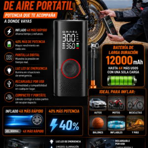 COMPRESOR AIRE 30s mini inflador recargable 150PSI Digital (portable inflator)