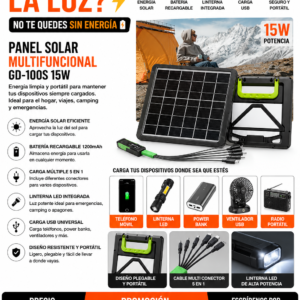 CARGADOR PANEL SOLAR Multifuncional Batería Recargable 15w Gd-100s con reflector