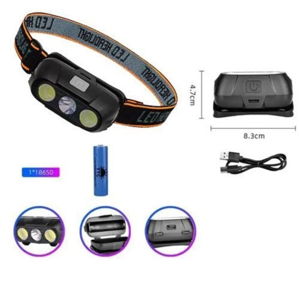 LINTERNA doble Minera cabeza con Sensor Recargable Usb KX 215