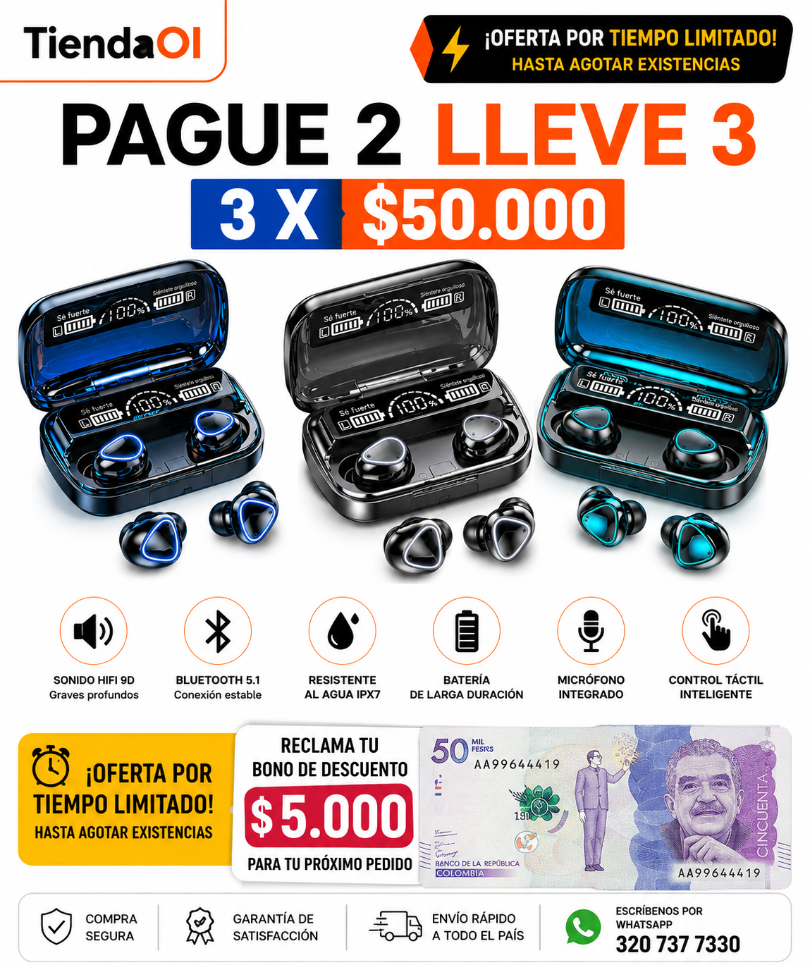 AURICULAR M10 TWS powerbank 5.0 promo - Imagen 6