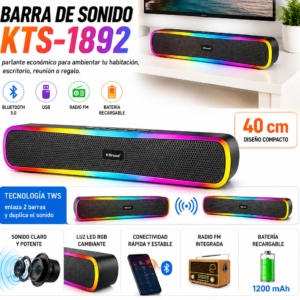Parlante Bluetooth económico KTS-1892 40 cm – luces RGB, FM y USB