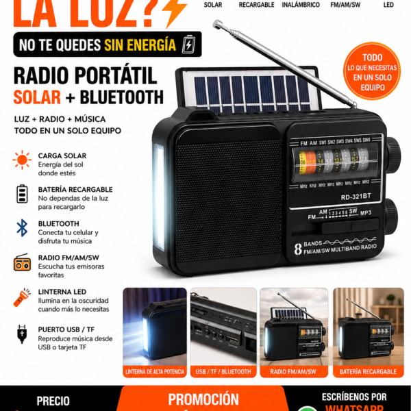 RADIO AM FM panel solar RD321bts RDD