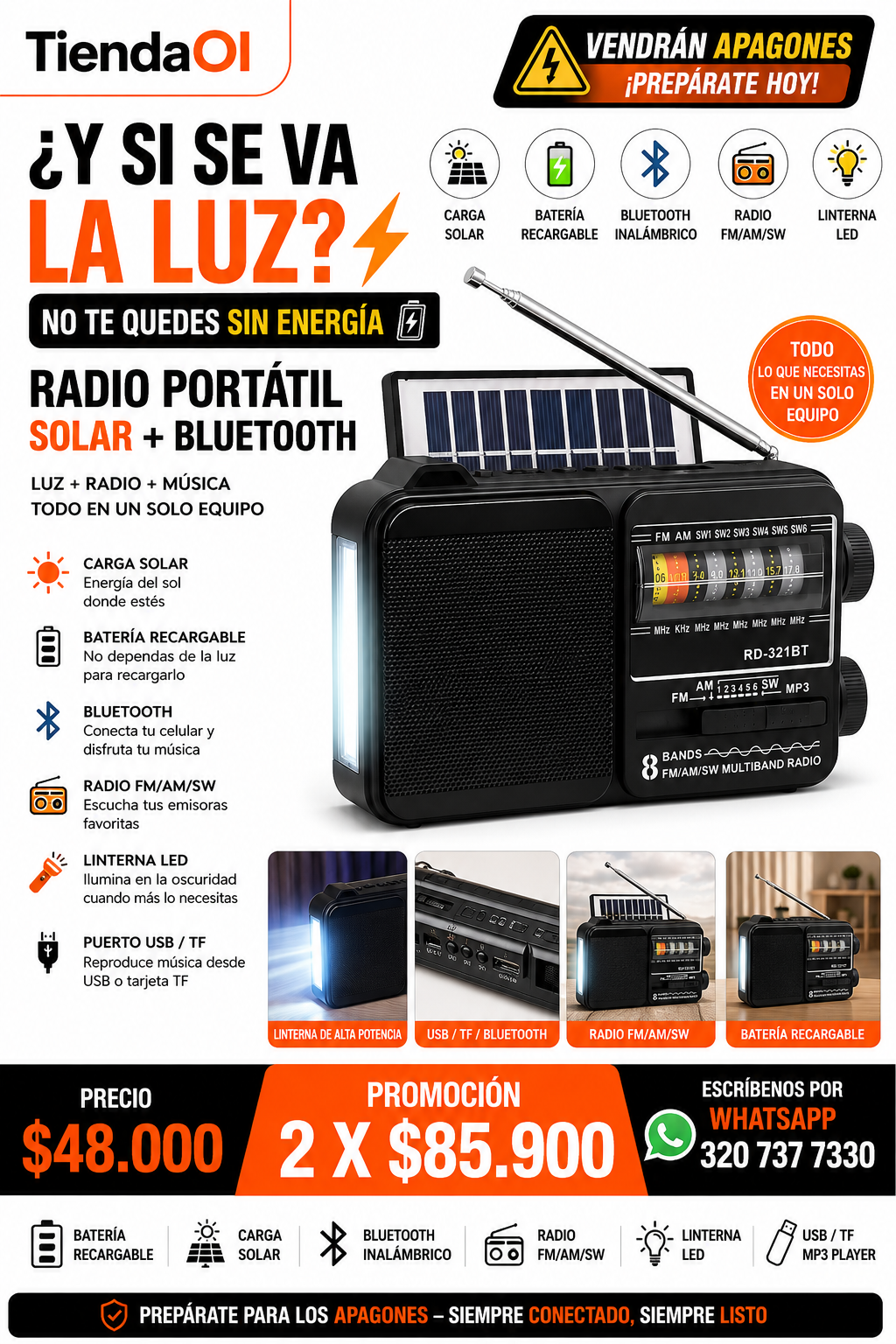 RADIO AM FM panel solar RD321bts RDD