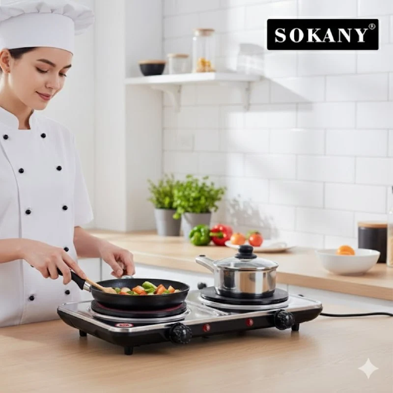 ESTUFA INOX DOBLE MINI ELECTRICA METAL PIEDRA SOKANI SK-5102 2000W - Imagen 3