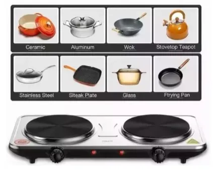 ESTUFA INOX DOBLE MINI ELECTRICA METAL PIEDRA SOKANI SK-5102 2000W - Imagen 4