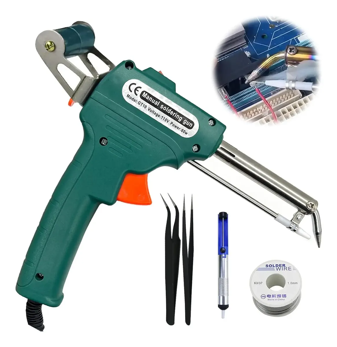 Soldador Pistola Automatico 60w Bs-565 + Accesorios 5pz bisutime