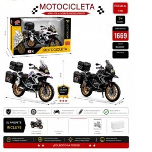 MOTOCICLETA BMW GS Escala 1:10moluosi R1250 con 3baul luces sonido