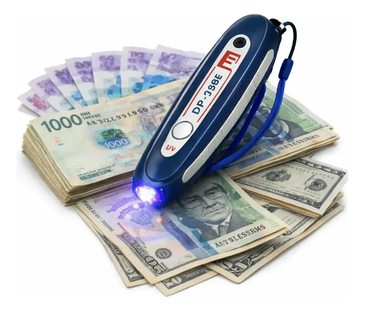 LAMPARA DETECTOR BILLETES FALSOS UV LINTERNA Y ALARMA tipo llavero mini money dp323