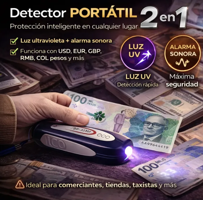 LAMPARA DETECTOR BILLETES FALSOS UV LINTERNA Y ALARMA tipo llavero mini money dp323 - Imagen 2