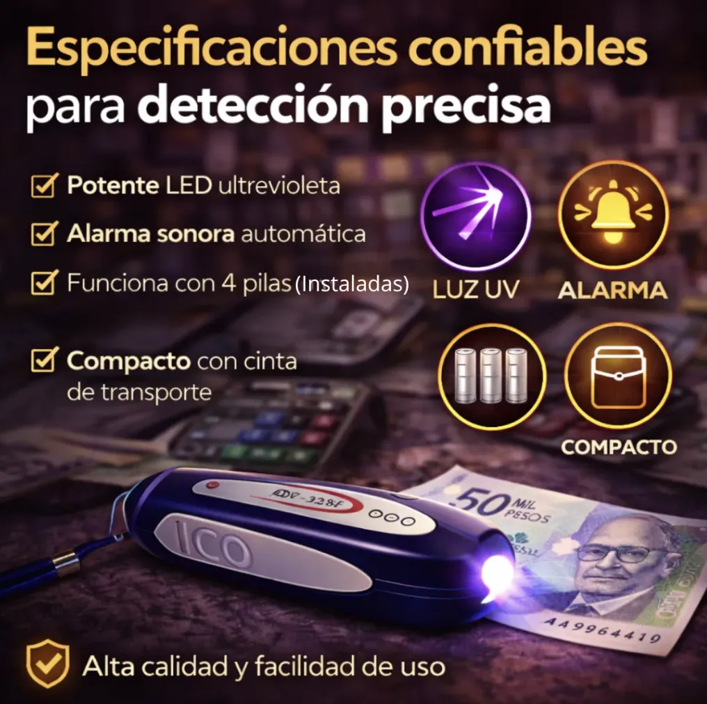 LAMPARA DETECTOR BILLETES FALSOS UV LINTERNA Y ALARMA tipo llavero mini money dp323 - Imagen 4