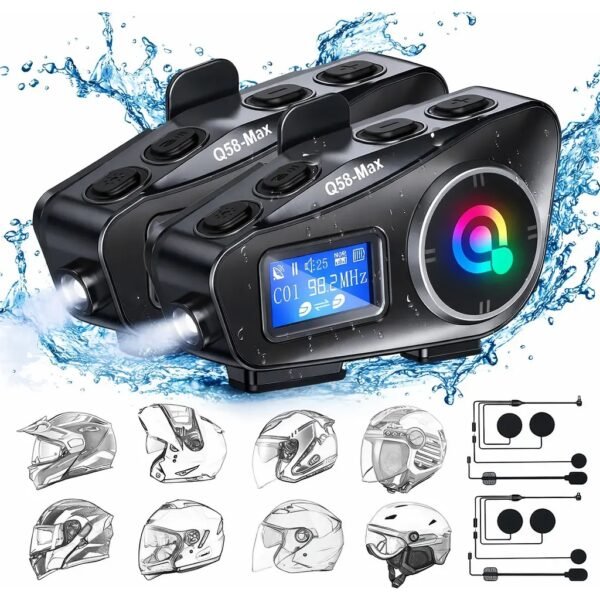 INTERCOMINICADOR DOBLE BT Q58 Casco Moto max Bluetooth Fm Musica X2