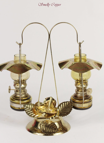 Lampara de aceite pebetero candelabro metal cobrizada decorativon twin oil lamp set - Imagen 2