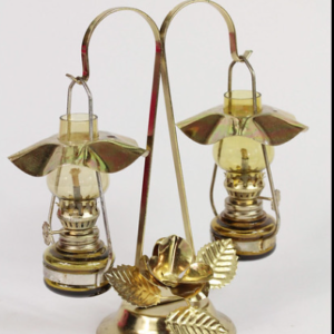 Lampara de aceite pebetero candelabro metal cobrizada decorativon twin oil lamp set