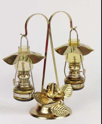 Lampara de aceite pebetero candelabro metal cobrizada decorativon twin oil lamp set