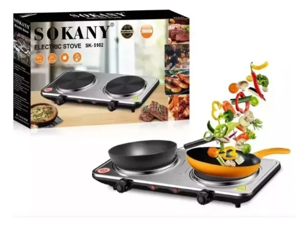 ESTUFA INOX DOBLE MINI ELECTRICA METAL PIEDRA SOKANI SK-5102 2000W - Imagen 2