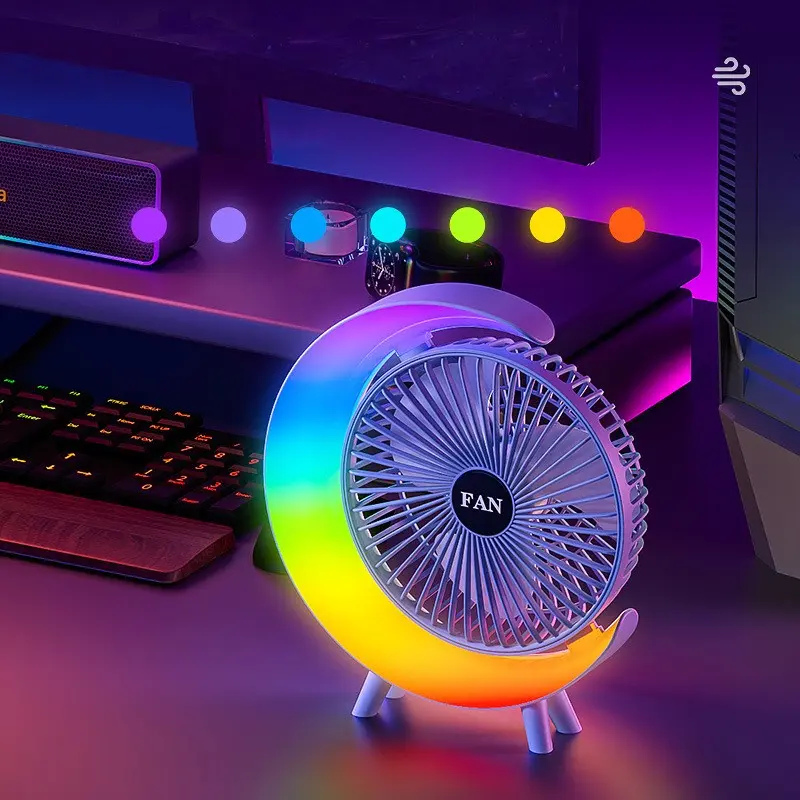 VENTILADOR LAMPARA 6" Led 24cms colorful desktop fan usb - Imagen 3
