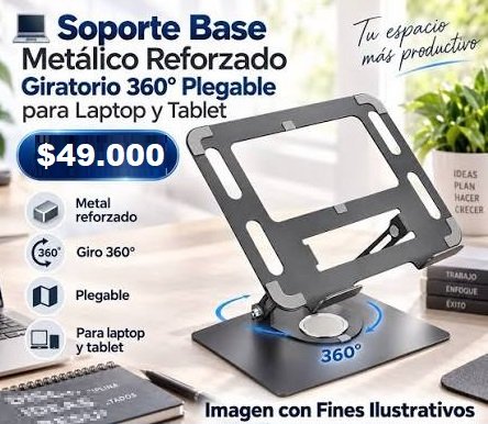 GANCHO SOPORTE PARA PORTATIL Notebook Laptop Tablet Metál Reforzado Giratorio Plegable Negro